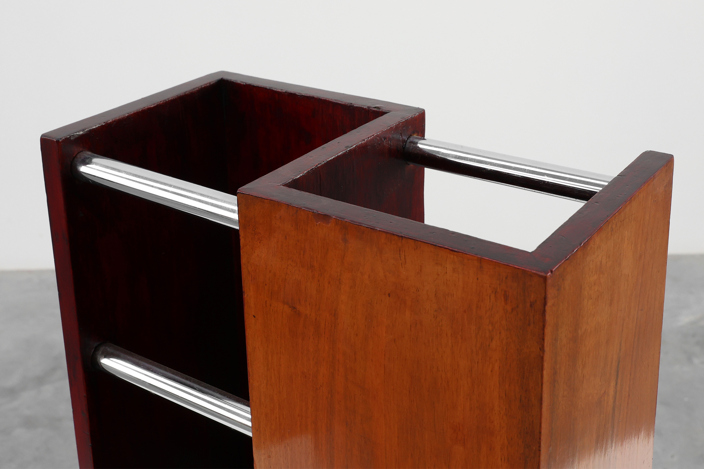 Early Art Deco umbrella stand in wood and metal, France ca. 1910thumbnail